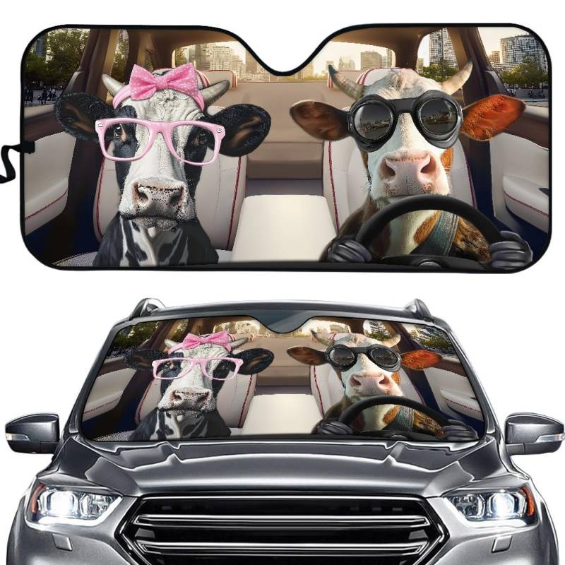 Hixingo Auto Frontscheibe, 3D Tier Motiv Sonnenschutz für Windschutzscheibe, UV-Schutz Frontscheibenabdeckung, Faltbares Design Auto Sonnenschutz, für meisten Autos (Ochse) von Hixingo