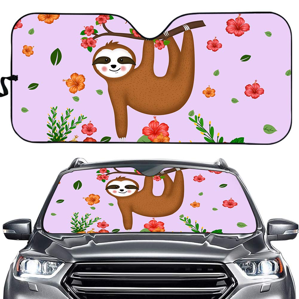 Hixingo Auto Frontscheibe, Funny 3D Faultier Drucken Sonnenschutz für Windschutzscheibe, Frontscheibenabdeckung, Faltbares Design Auto Sonnenschutz, UV-Schutz, für meisten Autos (Faultier I) von Hixingo