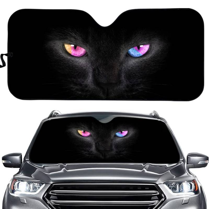 Hixingo Auto Frontscheibe, Sonnenschutz für Windschutzscheibe, 3D Tier Auge Motiv Frontscheibenabdeckung, Faltbares Design Auto Sonnenschutz, UV-Schutz, für meisten Autos (Schwarze Katze) von Hixingo