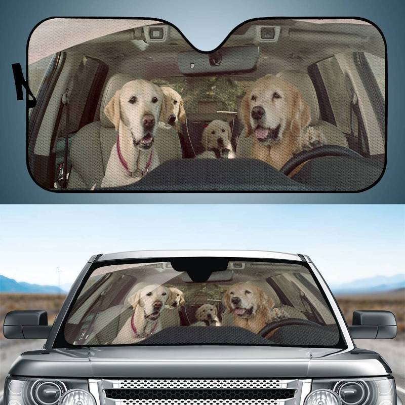 Hixingo Auto Frontscheibe, Sonnenschutz für Windschutzscheibe, Frontscheibenabdeckung mit Tier Motiv, Faltbares Design Auto Sonnenschutz, UV-Schutz, für meisten Autos (Golden Retriever) von Hixingo