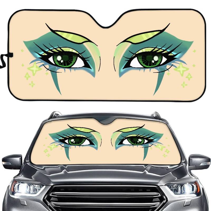 Hixingo Auto Frontscheibe, Sonnenschutz für Windschutzscheibe, UV-Schutz Frontscheibenabdeckung, 3D Augen Drucken Faltbares Design Auto Sonnenschutz, für meisten Autos (Grün) von Hixingo