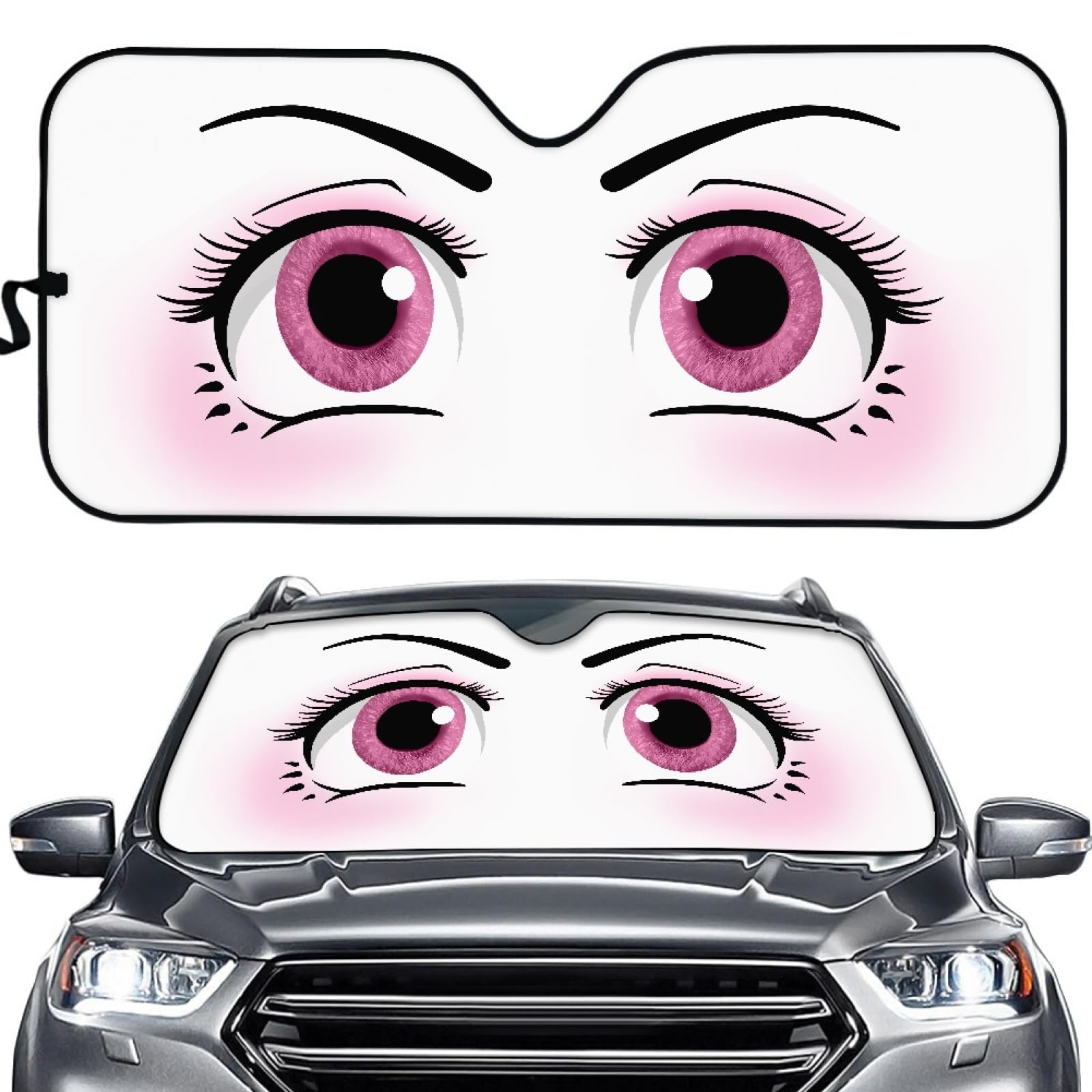 Hixingo Auto Frontscheibe, Sonnenschutz für Windschutzscheibe, UV-Schutz Frontscheibenabdeckung, 3D Augen Drucken Faltbares Design Auto Sonnenschutz, für meisten Autos (Rosa) von Hixingo