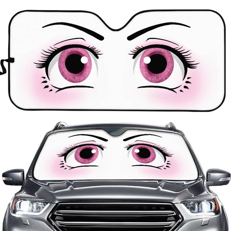 Hixingo Auto Frontscheibe, Sonnenschutz für Windschutzscheibe, UV-Schutz Frontscheibenabdeckung, 3D Augen Drucken Faltbares Design Auto Sonnenschutz, für meisten Autos (Rosa) von Hixingo