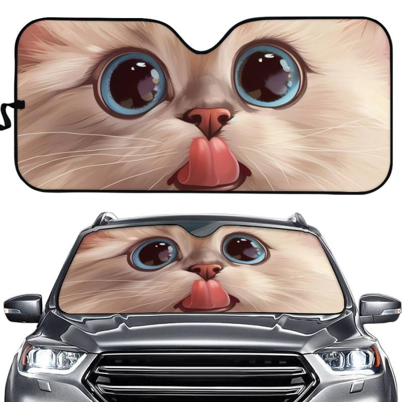 Hixingo Auto Frontscheibe, Sonnenschutz für Windschutzscheibe, UV-Schutz Frontscheibenabdeckung, Augen Drucken Faltbares Design Auto Sonnenschutz, für meisten Autos (Ragdoll) von Hixingo