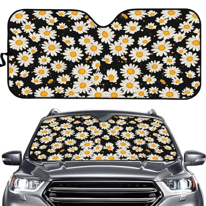 Hixingo Auto Frontscheibe, Sonnenschutz für Windschutzscheibe, UV-Schutz Frontscheibenabdeckung, Blumen Drucken Faltbares Design Auto Sonnenschutz, für meisten Autos (Gänseblümchen) von Hixingo