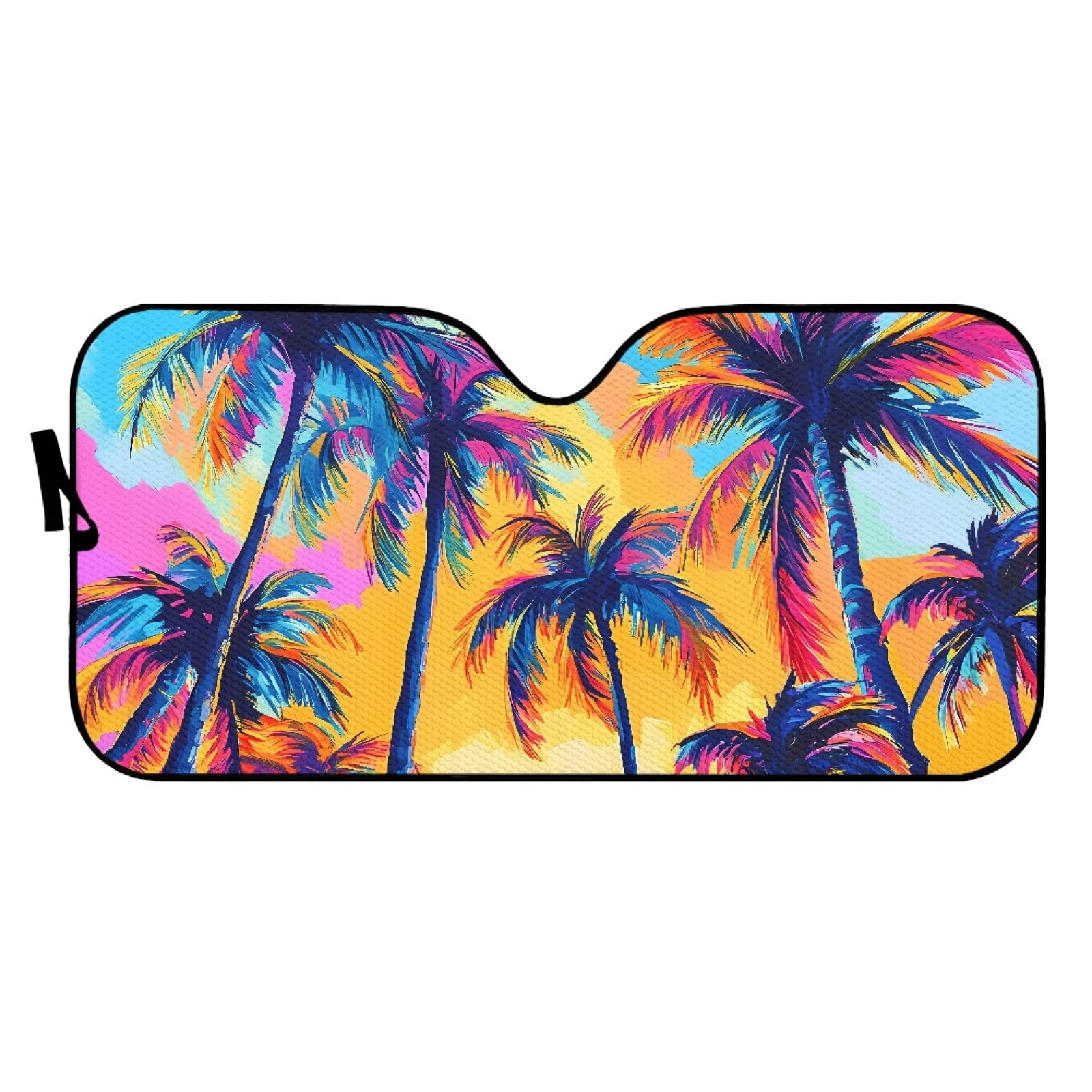 Hixingo Auto Frontscheibe, Sonnenschutz für Windschutzscheibe, UV-Schutz Frontscheibenabdeckung, Kokosnussbaum Strand Drucken Faltbares Design Auto Sonnenschutz, für meisten Autos (Graffiti) von Hixingo
