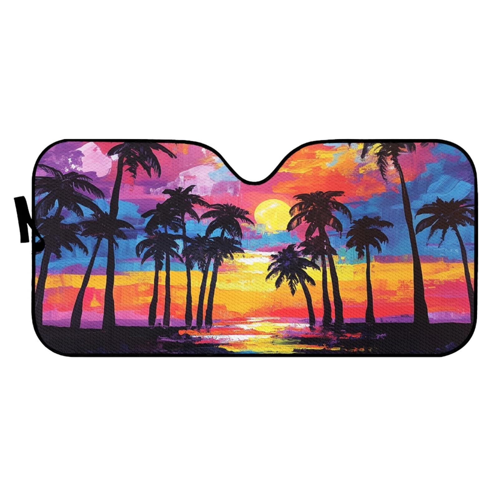 Hixingo Auto Frontscheibe, Sonnenschutz für Windschutzscheibe, UV-Schutz Frontscheibenabdeckung, Kokosnussbaum Strand Drucken Faltbares Design Auto Sonnenschutz, für meisten Autos (Ölgemälde) von Hixingo