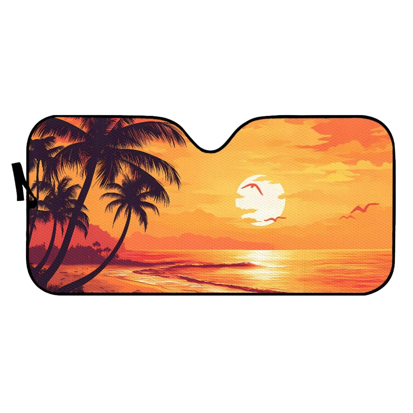 Hixingo Auto Frontscheibe, Sonnenschutz für Windschutzscheibe, UV-Schutz Frontscheibenabdeckung, Kokosnussbaum Strand Drucken Faltbares Design Auto Sonnenschutz, für meisten Autos (Orange) von Hixingo