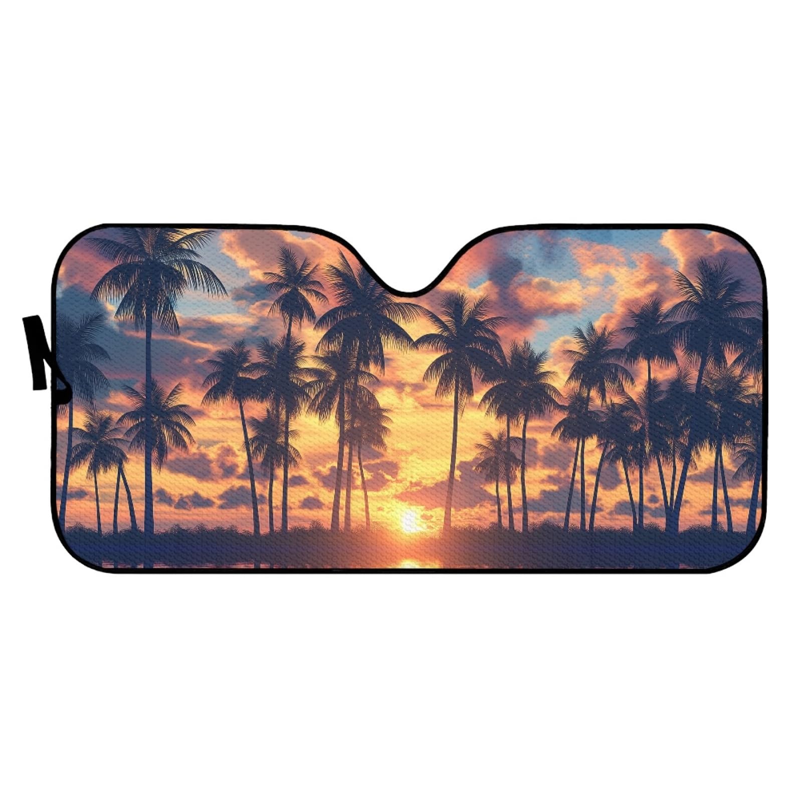 Hixingo Auto Frontscheibe, Sonnenschutz für Windschutzscheibe, UV-Schutz Frontscheibenabdeckung, Kokosnussbaum Strand Drucken Faltbares Design Auto Sonnenschutz, für meisten Autos (Sonnenuntergang) von Hixingo