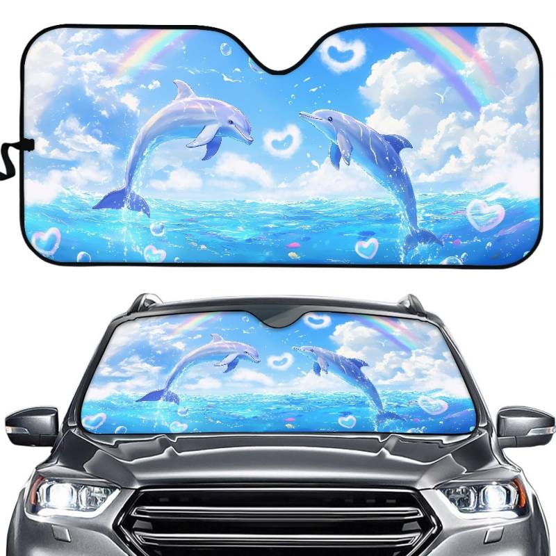 Hixingo Auto Frontscheibe, Sonnenschutz für Windschutzscheibe, UV-Schutz Frontscheibenabdeckung, Tier Drucken Faltbares Design Auto Sonnenschutz, für meisten Autos (Delfin) von Hixingo