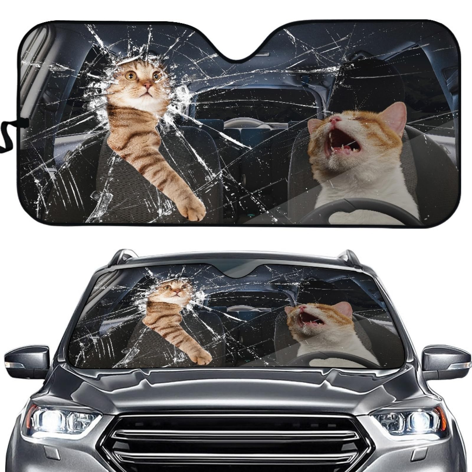 Hixingo Auto Frontscheibe, Sonnenschutz für Windschutzscheibe, UV-Schutz Frontscheibenabdeckung, lustig Katze Drucken Faltbares Design Auto Sonnenschutz, für meisten Autos (Grau) von Hixingo
