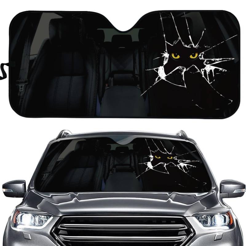 Hixingo Auto Frontscheibe, Sonnenschutz für Windschutzscheibe, UV-Schutz Frontscheibenabdeckung, lustig Katze Drucken Faltbares Design Auto Sonnenschutz, für meisten Autos (Schwarz) von Hixingo