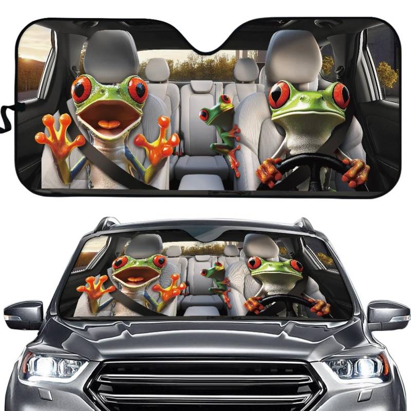 Hixingo Auto Frontscheibe, Tier Motiv Sonnenschutz für Windschutzscheibe, UV-Schutz Frontscheibenabdeckung, Faltbares Design Auto Sonnenschutz, für meisten Autos (Frosch) von Hixingo