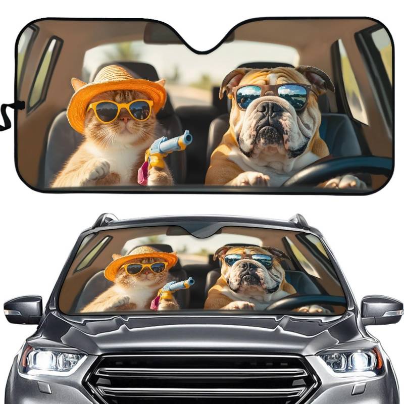 Hixingo Auto Frontscheibe, Tier Motiv Sonnenschutz für Windschutzscheibe, UV-Schutz Frontscheibenabdeckung, Faltbares Design Auto Sonnenschutz, für meisten Autos (Hund) von Hixingo
