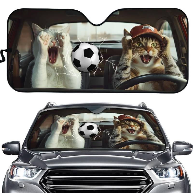 Hixingo Auto Frontscheibe, Tier Motiv Sonnenschutz für Windschutzscheibe, UV-Schutz Frontscheibenabdeckung, Faltbares Design Auto Sonnenschutz, für meisten Autos (Katze) von Hixingo