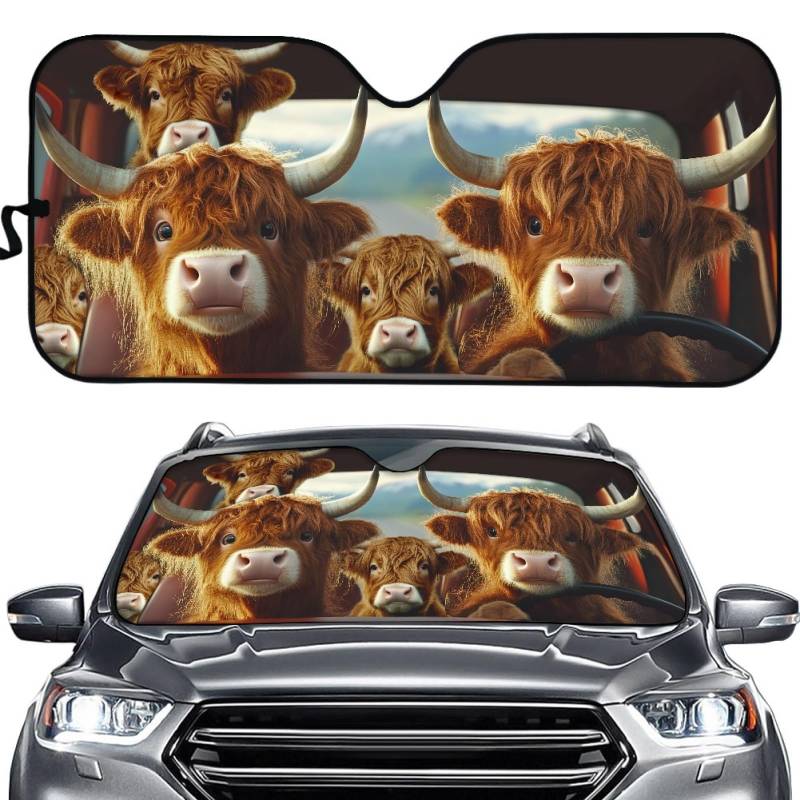 Hixingo Auto Frontscheibe, Tier Motiv Sonnenschutz für Windschutzscheibe, UV-Schutz Frontscheibenabdeckung, Faltbares Design Auto Sonnenschutz, für meisten Autos (Kuh) von Hixingo