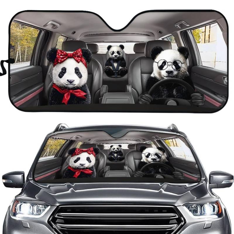 Hixingo Auto Frontscheibe, Tier Motiv Sonnenschutz für Windschutzscheibe, UV-Schutz Frontscheibenabdeckung, Faltbares Design Auto Sonnenschutz, für meisten Autos (Panda) von Hixingo