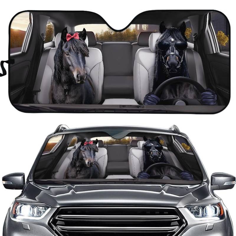 Hixingo Auto Frontscheibe, Tier Motiv Sonnenschutz für Windschutzscheibe, UV-Schutz Frontscheibenabdeckung, Faltbares Design Auto Sonnenschutz, für meisten Autos (Pferd) von Hixingo