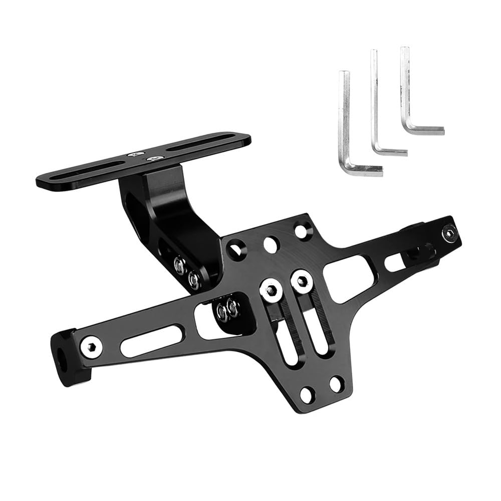Nummernschildhalterung Aluminiumlegierung Verstellbar Für Motorrad Zubehör Heckhalterung Rahmen Kit Hinterer Kennzeichenhalter(Black) von Hjiaodq