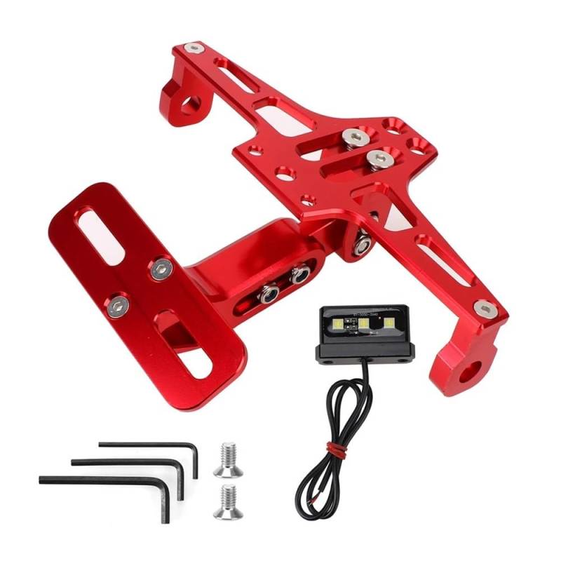 Nummernschildhalterung CNC Aluminium Motorrad Kennzeichenhalter Rahmen Licht Halterung Universal(2PCS Red) von Hjiaodq