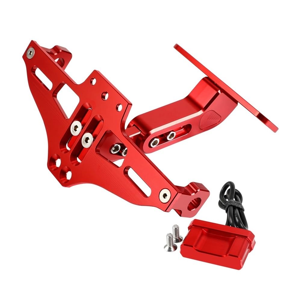 Nummernschildhalterung Motorrad Universal Einstellbare Hinten Schwanz Orntlich Kennzeichen Halter Halterung Licht Für 2014-2021(Red) von Hjiaodq