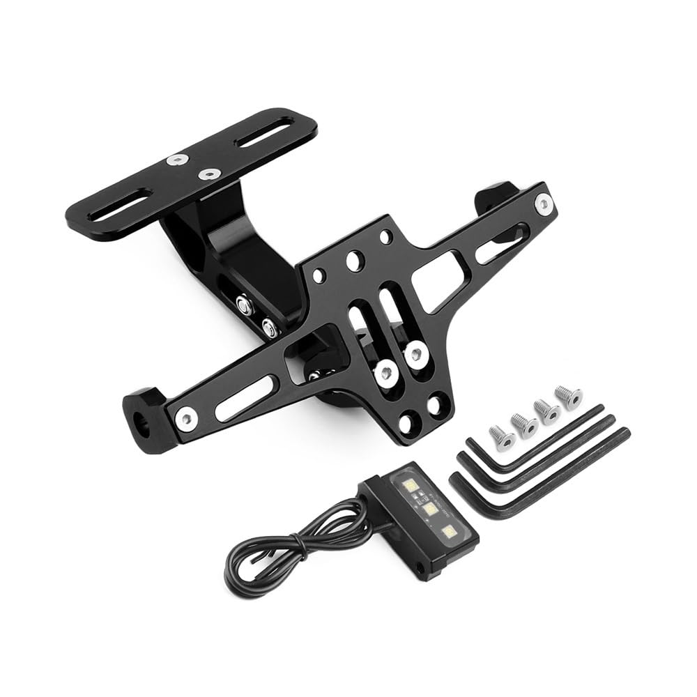 Nummernschildhalterung Universal Motorrad Teile CNC Hinten Kennzeichen Halterung Mit Licht Für Zubehör(Black) von Hjiaodq