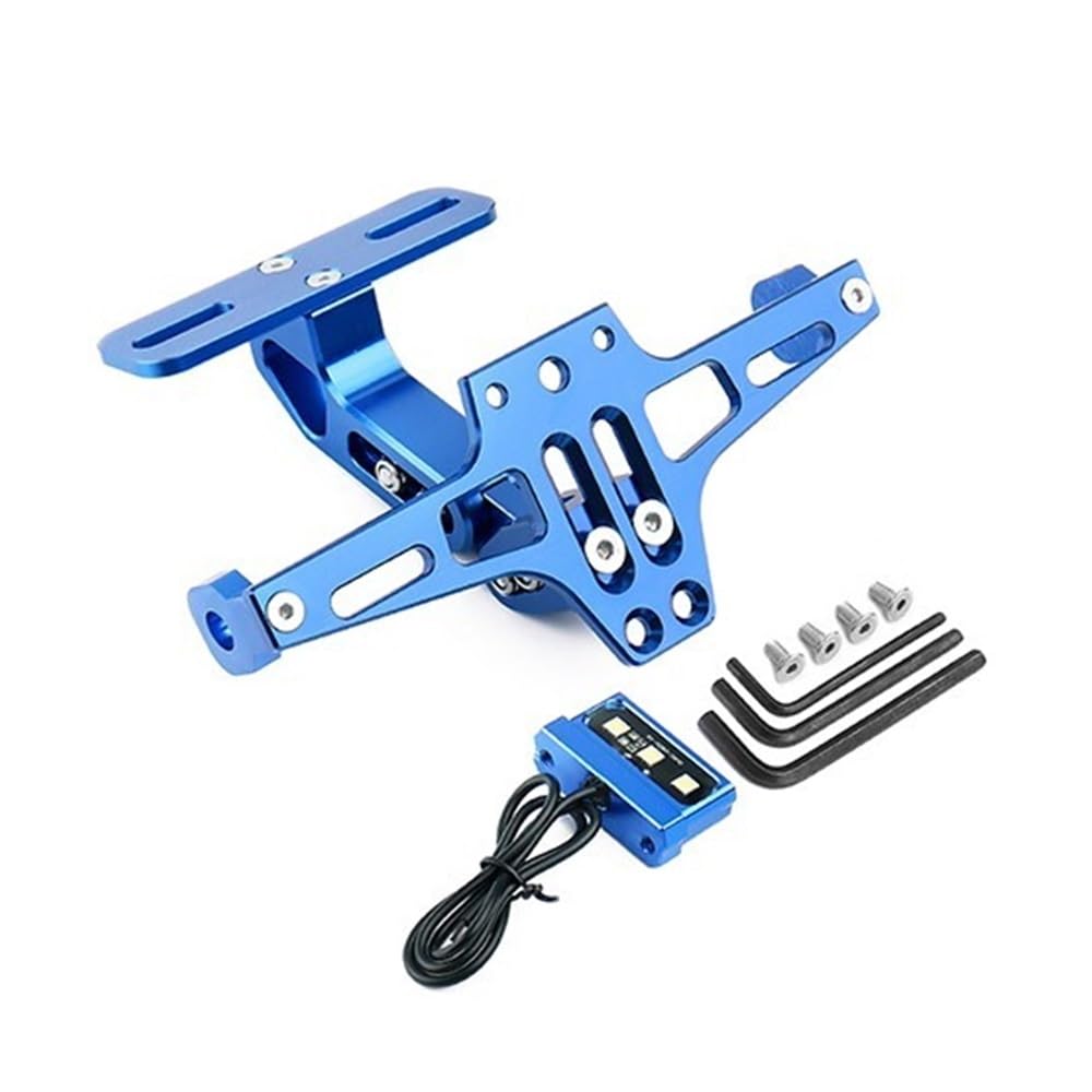 Nummernschildhalterung Universal Motorrad Teile CNC Hinten Kennzeichen Halterung Mit Licht Für Zubehör(Blue) von Hjiaodq