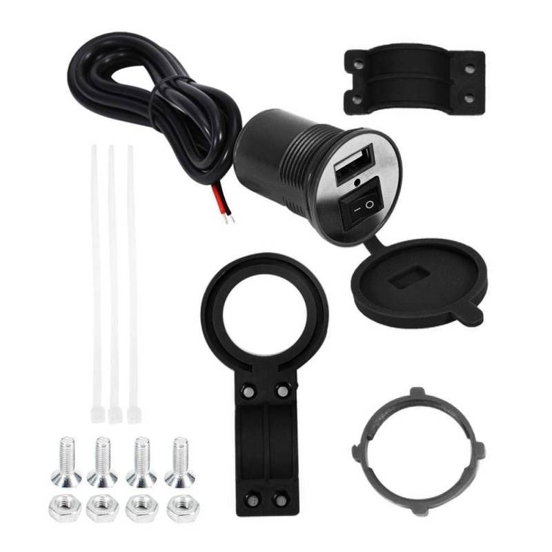 Hlyjoon Motorrad USB Ladegerät Schnellkupplung mit Schalter 1.5A 12-24V Moto Schnellladegriff Halterung mit 1.5m Kabel wasserdicht für Telefon Tablet Gopro(#3) von Hlyjoon