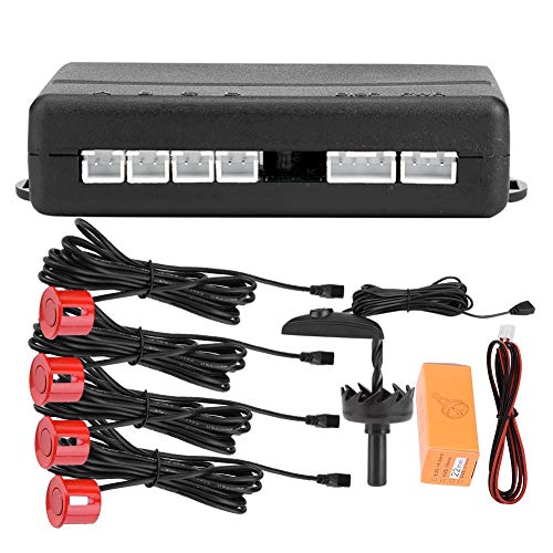 Hlyjoon PDC Einparkhilfe 12V DC Auto Rückfahrwarner Einparkhilfe Kfz PDC Einparkassistent Einparksystem mit 4 Parksensoren Digitaler Farbiger LED Anzeige(Rot) von Hlyjoon