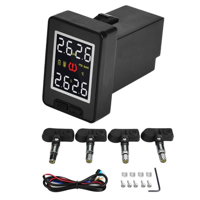 Hlyjoon Reifendruckkontrollsystem 0-116PSI Auto TPMS Reifendruck Kontrollsystem 8V-16V IP5K4K Wasserdicht Kfz Reifendrucksensor Farbdisplay mit 4 Internen RDKS Sensoren von Hlyjoon