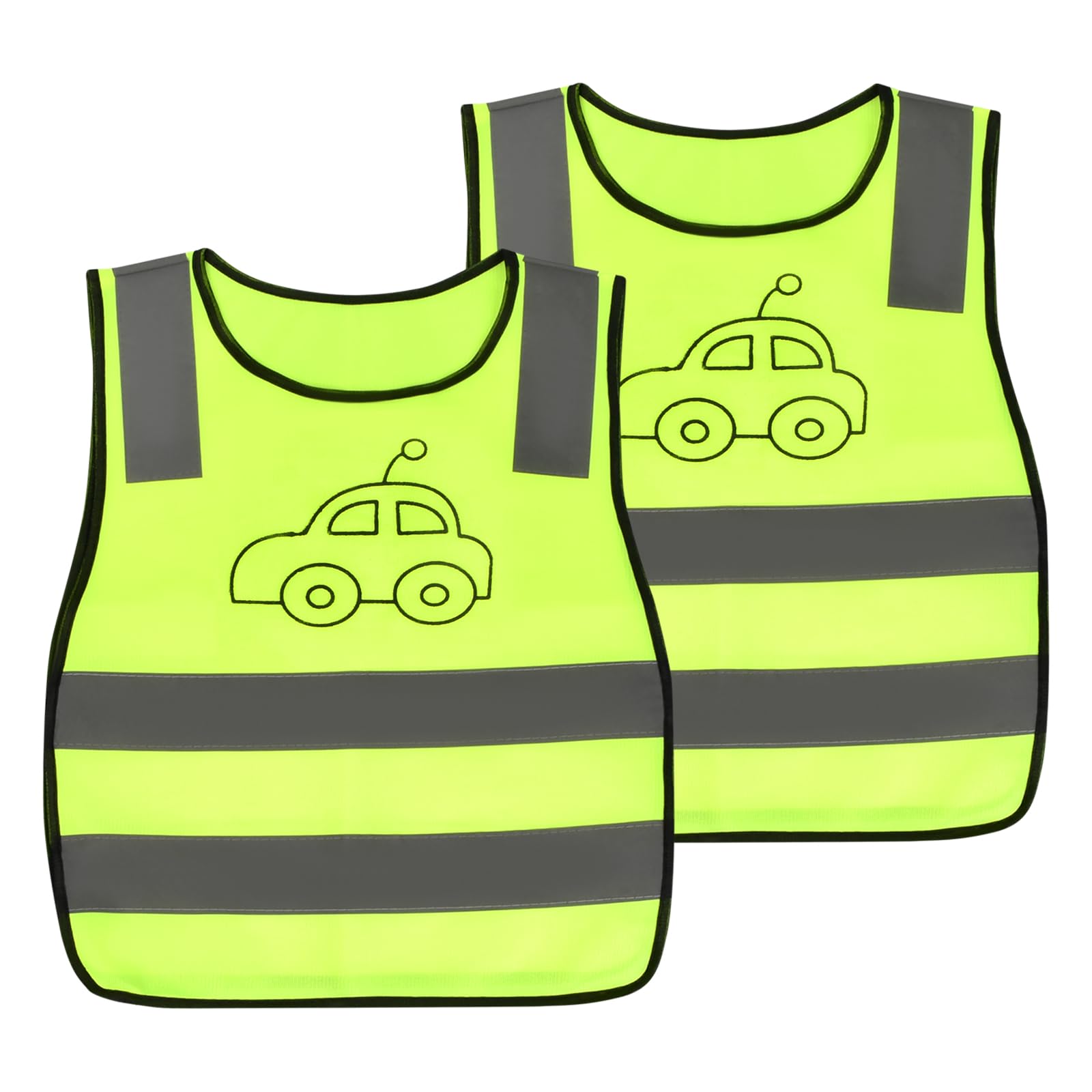 HoaaiGo 2 Stück Warnweste (3-10 Jahre) Kinder Sicherheitsweste 360 Grad Reflektierende Atmungsaktive Kinderwarnweste für Straßenverkehr Schutz für Jungs Mädchen Neongelb - Auto von HoaaiGo