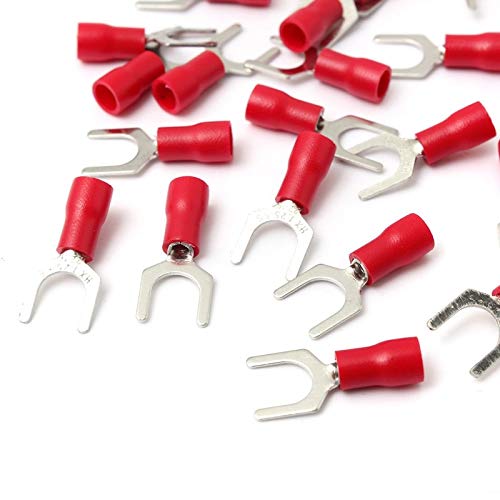 50x Stück Gabelkabelschuh in rot 0,5-1,5mm² Loch-Ø M5 Teillisoliert PVC Anschlussklemme Kabelschuh Kabel-Verbinder aus Kupfer verzinnt Gabelkabelschuhe von HobbyPower24