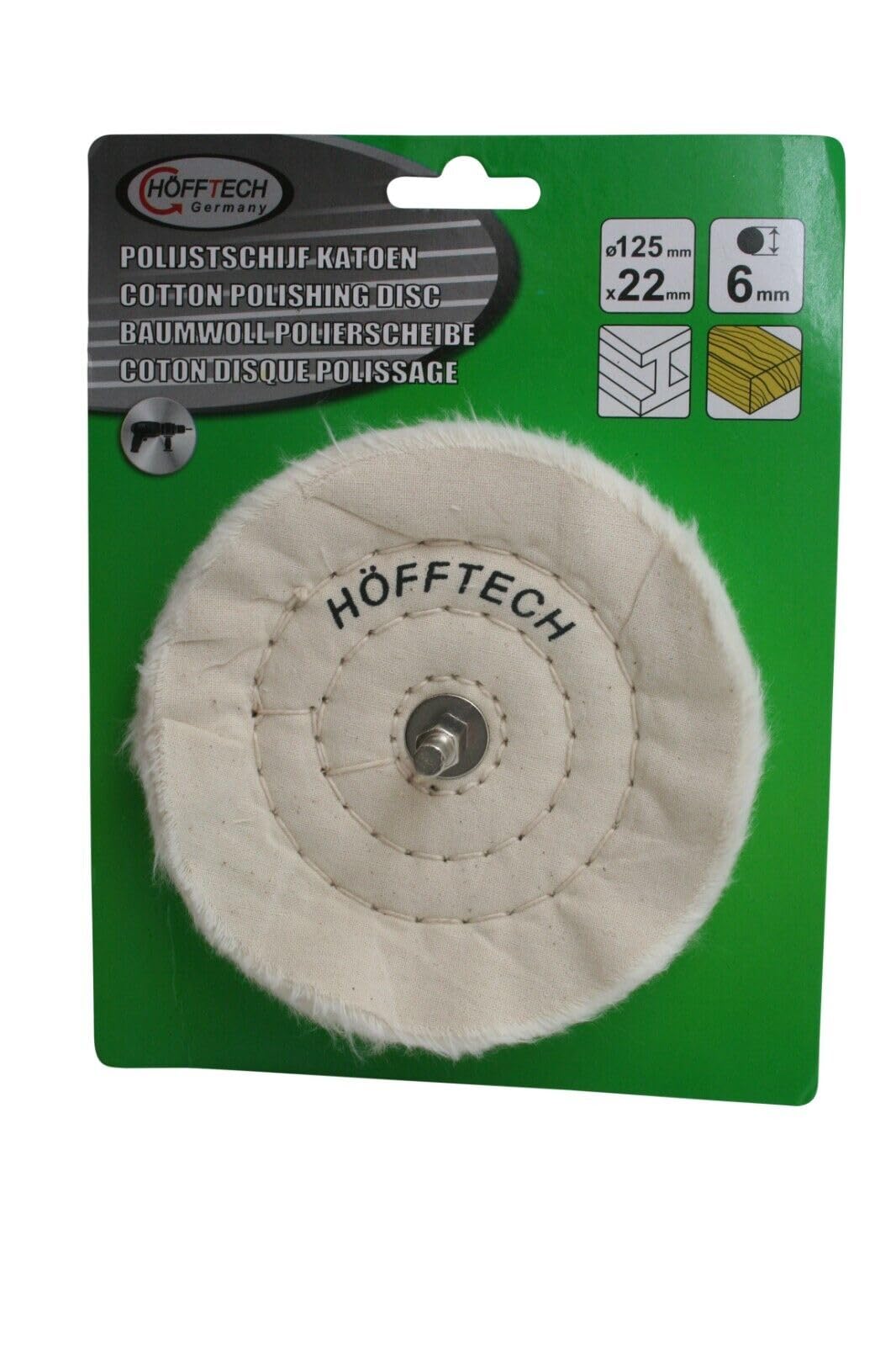Höfftech 125mm Baumwolle Polierscheibe | Schwabbelscheibe | Polieren | Polierteller für Bohrmaschine von Höfftech