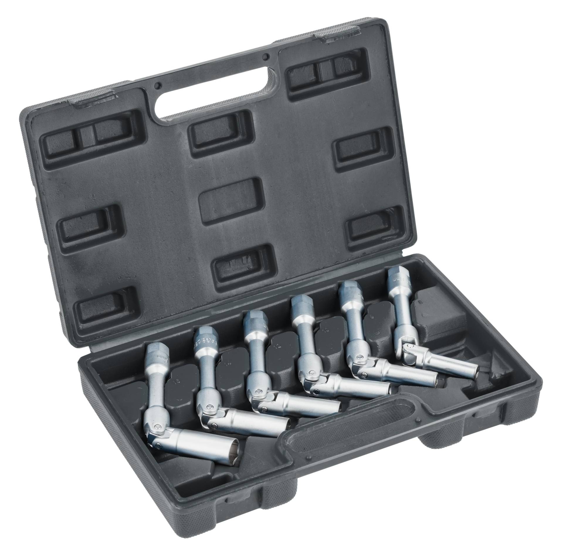 HÖGERT TECHNIK Glühkerzen-Schlüssel Set – 6-tlg. – 160 mm – mit Gelenk & Gummieinsatz – 3/8" Antrieb – CrV-Stahl – für Diesel-Motoren – 8–16 mm von Högert Technik