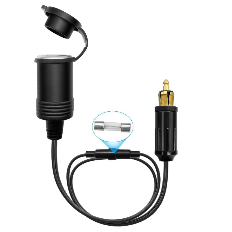 Hoembpn DIN Stecker auf Zigarettenanzünder Adapter Steckdose Verlängerungskabel mit 10A Sicherung Wasserdicht 12V/24V Buchse, für BMW Motorrad Auto Wohnmobil (30CM) von Hoembpn