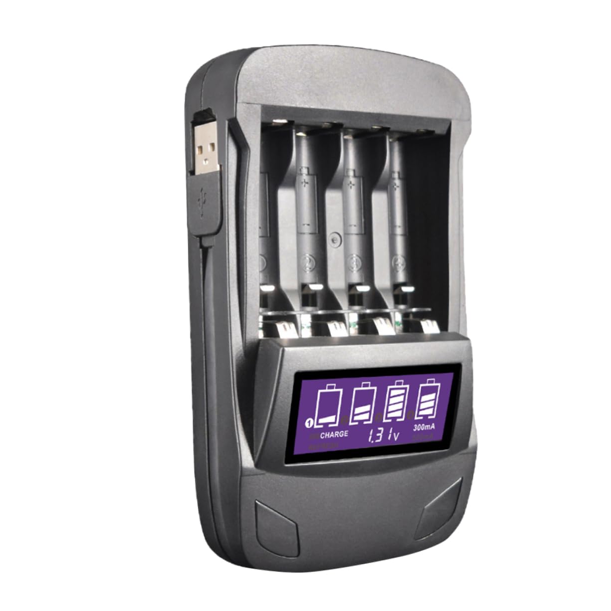 Holibanna 1Stück USB Smart Slot Batterieladegerät mit LCD Display Intelligentes Ladegerät für Aa Aaa Akkus Zeigt Kapazität für Zuhause Schwarz von Holibanna