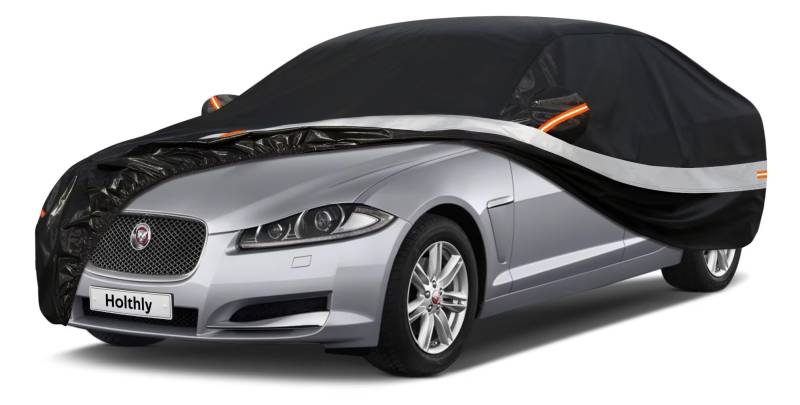 Holthly 10 Schichten Autoabdeckung 100% Wasserdicht, Outdoor Auto Abdeckplane, Auto Abdeckung für Vollgarage Regen Sonne Staub UV Schutz. Autoplane Passend für PKW Limousine. Autogarage Schwarz C8 von Holthly