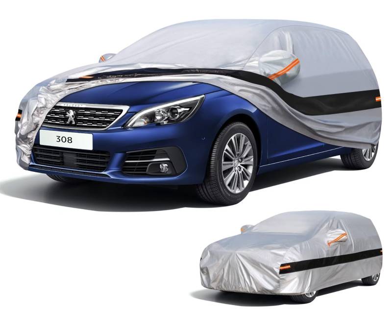 Holthly Autoabdeckung Passend für Peugeot 308(2007-2025) 10 Schichten Vollgarage Auto Abdeckplane 100% Wasserdicht Autoplane Outdoor Autogarage Wasser und Staubschutz,Wind,Regen und UV Schutz. von Holthly