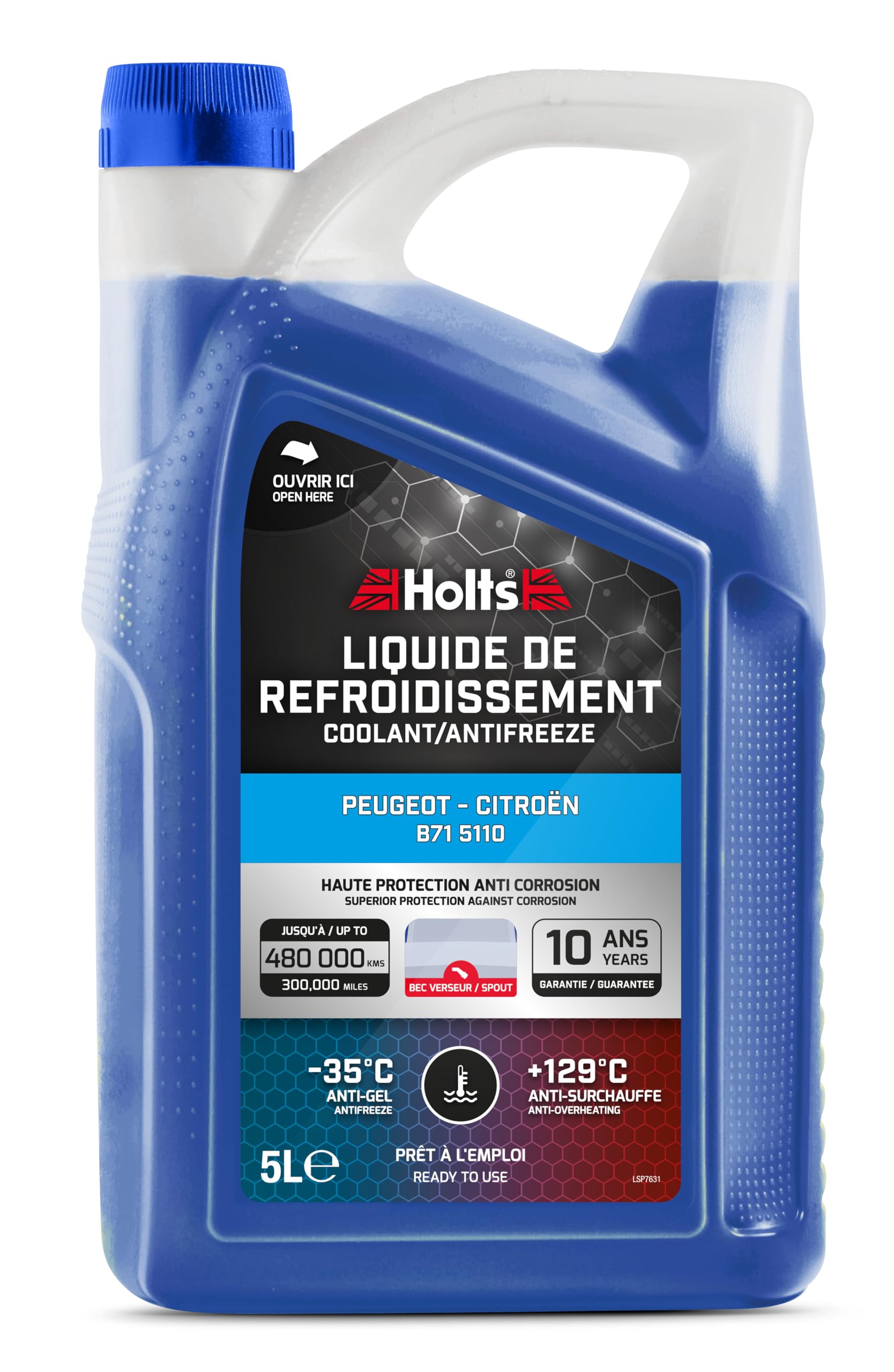 Holts HAFR0002B kühlmittel, Kühlerfrostschutz für Auto, B71 5110 Peugeot Citroen,10 Jahre, 480k km, kühlflüssigkeit Motor Auto bis -35°C, blau, 5 Liter von Holts
