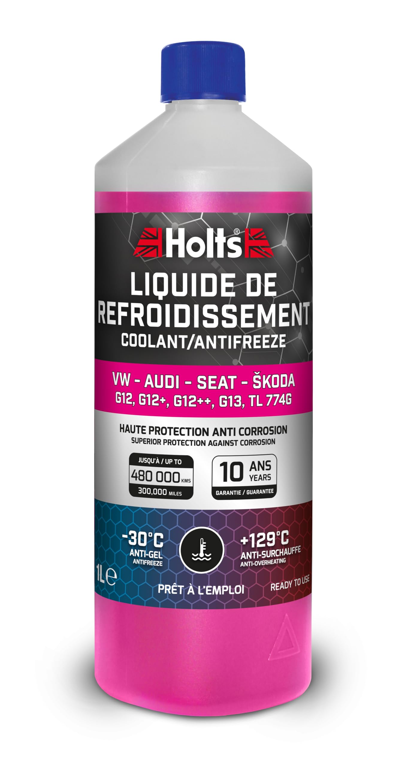 Holts HAFR0005B Kühlerfrostschutz Auto VW-Audi-Seat-Skoda G12, G12+, G12++, G13, G12 EVO, 10-Jahre 480k KM, Kühlmittel, kühlflüssigkeit Motor Auto -30°C, Rosa, 1 Liter von Holts