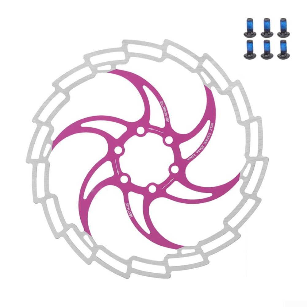 Fahrradscheibenbremse aus Edelstahl, 180 mm, für Rotor, mit 6 Löchern und 6 Schrauben für zuverlässige Bremsleistung, Rosa Fahrradscheibenbremse aus Edelstahl, 180 mm, für Rotor, mit 6 Löchern und 6 Schrauben für zuverlässige Bremsleistung, Rosa von Homeponnew