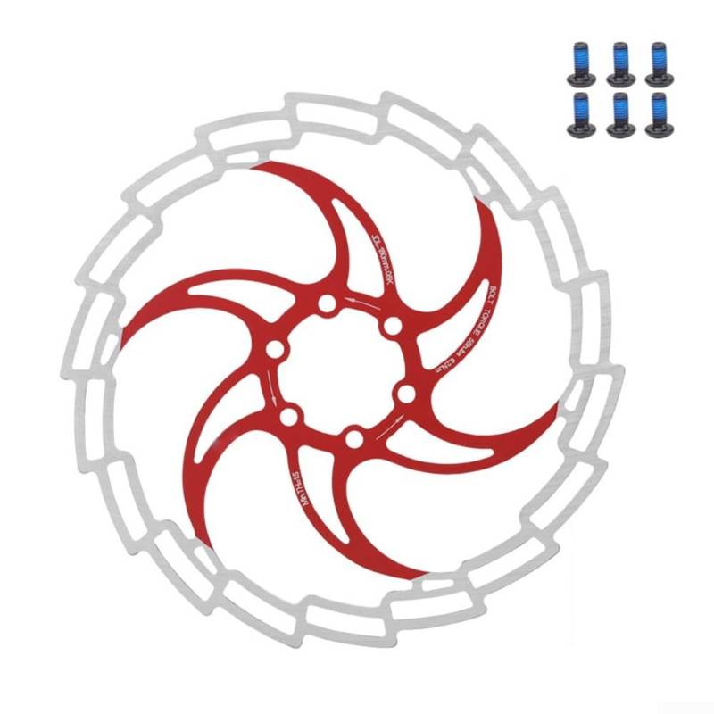 Fahrradscheibenbremse aus Edelstahl, 180 mm, für Rotor, mit 6 Löchern und 6 Schrauben für zuverlässige Bremsleistung, Rot von Homeponnew
