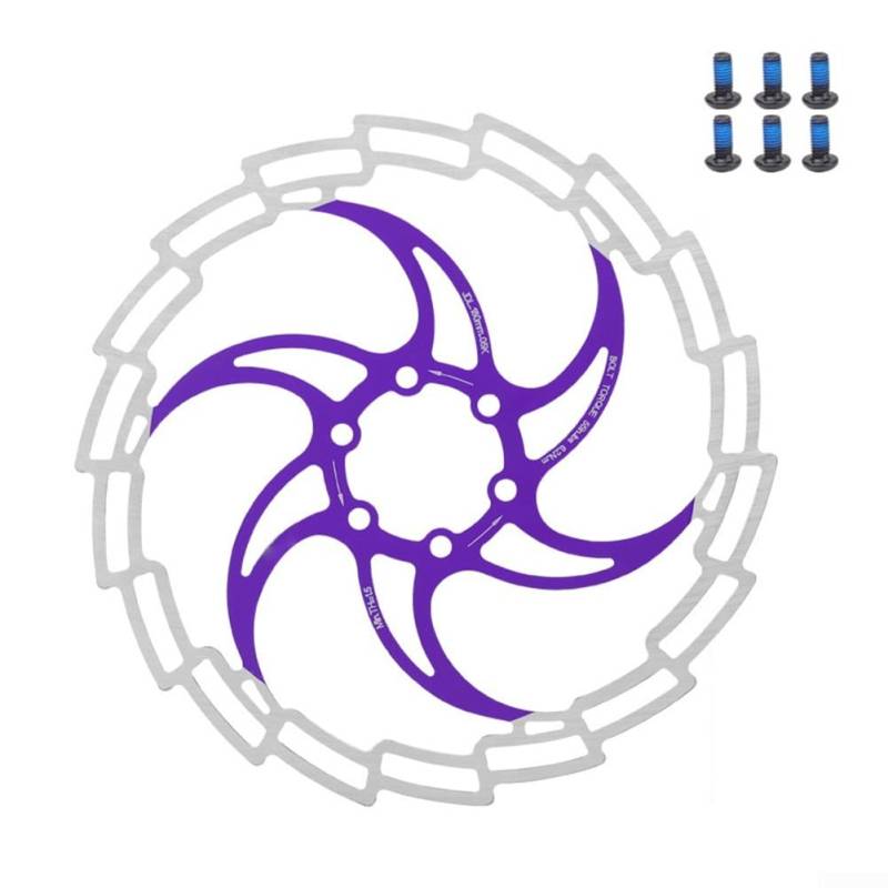 Fahrradscheibenbremse aus Edelstahl, 180 mm, für Rotor, mit 6 Löchern und 6 Schrauben für zuverlässige Bremsleistung, Violett von Homeponnew