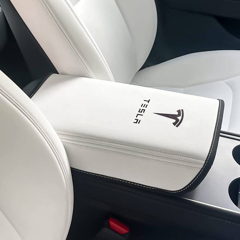 HommyFine Mittelarmlehne Abdeckung kompatibel mit Tesla Model 3 Model Y, Mittelkonsole Armlehneschutz Zubehör für Model 3 Modell Y 2017–2022 (Weiß) von HommyFine