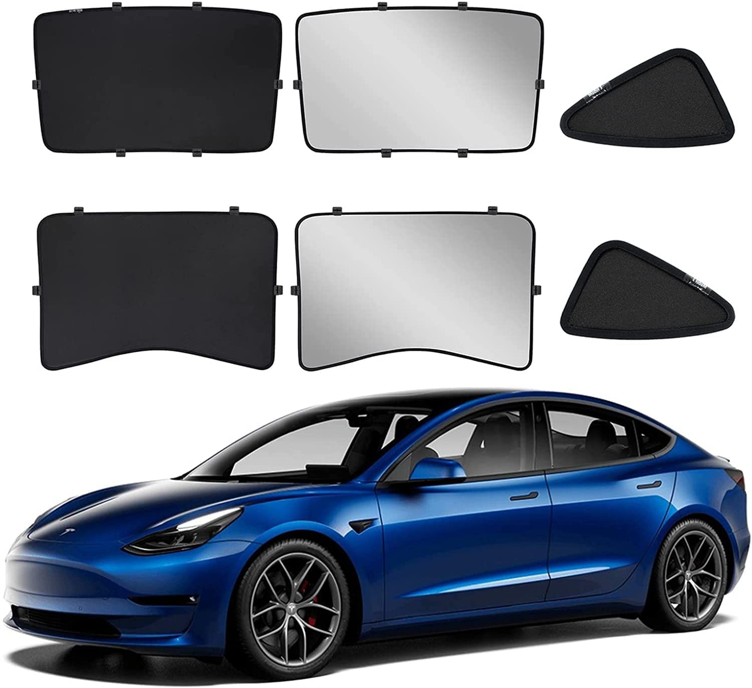 Auto Sonnenschutz Tesla Model 3 2021-2023, 6 Stück Schwarz Sonnendach & Dreieckiges Fenster,UV-Schutz Abdeckung Vorne und Hinten Fenster Sonnenblende Model 3 Sonnenschutz von Honeyhouse