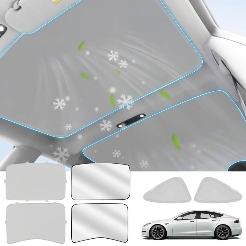 Auto Sonnenschutz kompatibel mit Tesla Model 3 2021-2023, 6 Stück Grau Sonnendach & Dreieckiges Fenster,UV-Schutz Abdeckung Vorne und Hinten Fenster Sonnenblende Model 3 Sonnenschutz von Honeyhouse