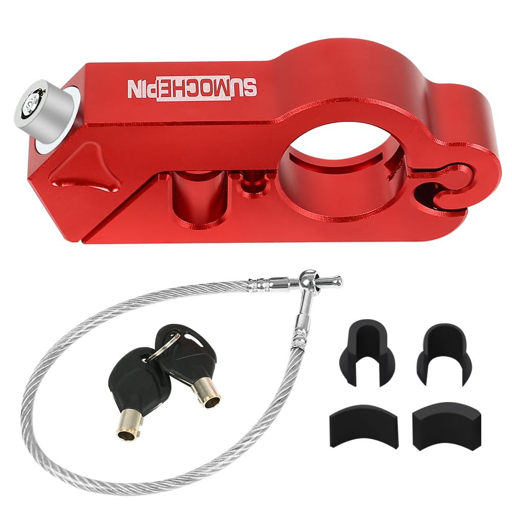 Motorrad Lenkerschloss, Rot Universal Grip Brake Lever Lock & Helm Lock Combo, CNC Aluminium Legierung Anti-Diebstahl-Motorrad-Bremsschloss für Motorrad Bike ATV Scooter von Honeyhouse