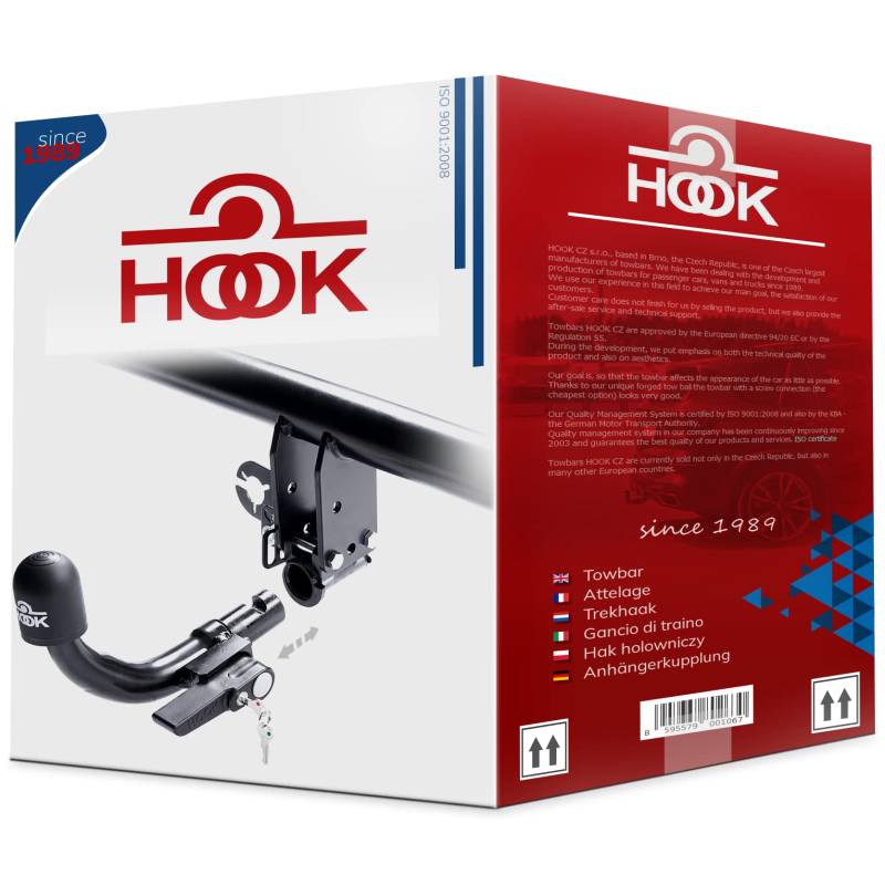 Hook Anhängerkupplung horizontal abnehmbare AHK kompatibel mit Ford C-Max II 11.2010-2019 + universell Elektrosatz 7-polig von Hook