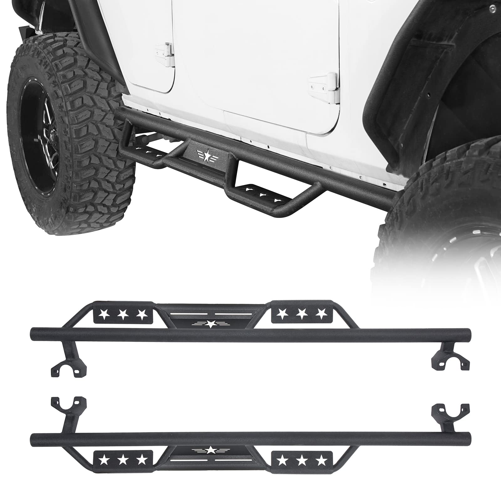 Hooke Road JK Drop Side Step Nerf Bar Solid Steel Trittbretter für 2007–2018 Jeep Wrangler JK 4-Türer JKU Unlimited Hooke Road JK Drop Side Step Nerf Bar Solid Steel Trittbretter für 2007–2018 Jeep Wrangler JK 4-Türer JKU Unlimited von Hooke Road