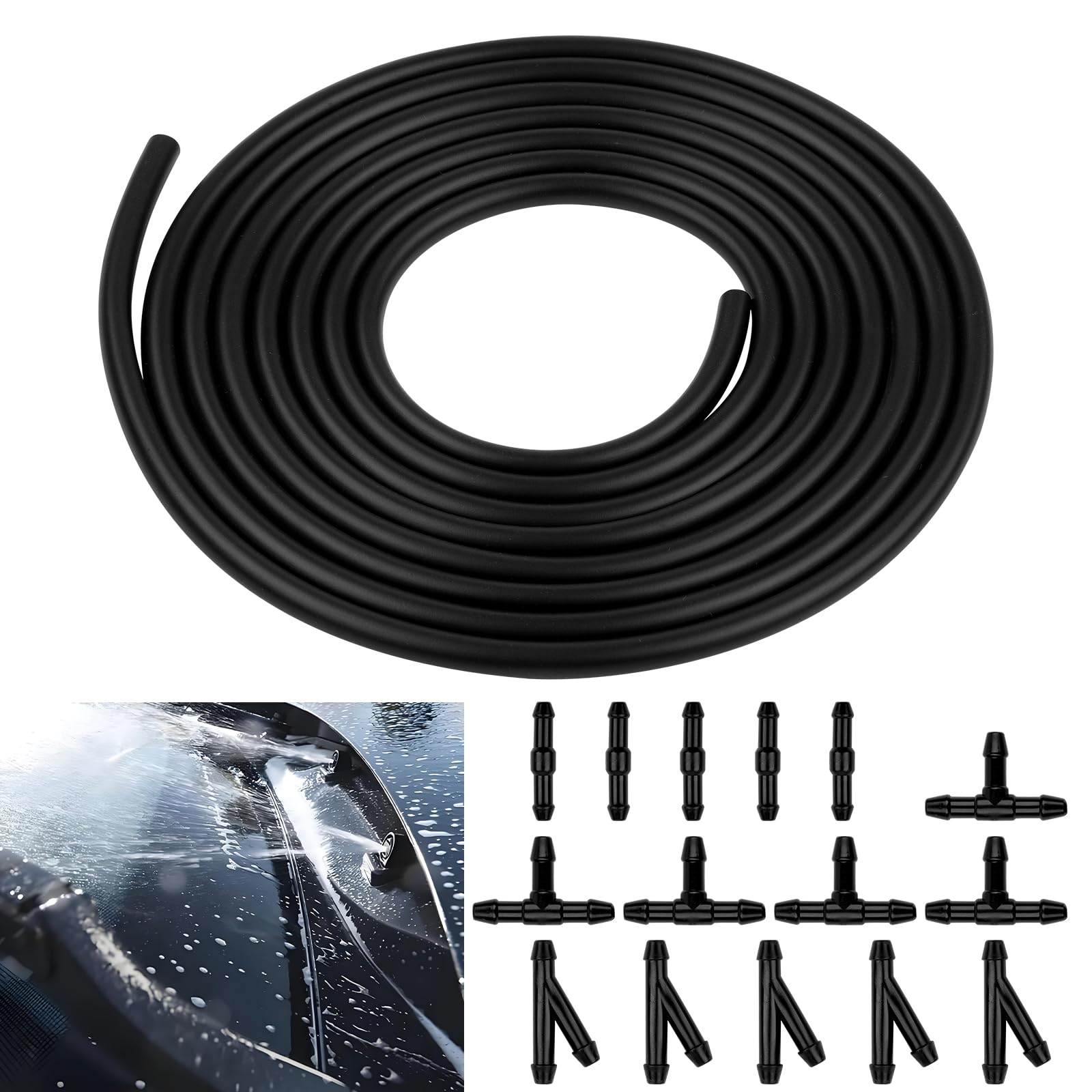 Hopton 3m Scheibenwaschanlage Schlauch mit 15 Stück Schlauchverbinder, Universell Wischwasserschlauch Reparaturset, Automotive Schlauch für Scheibenwaschanlage Hopton 3m Scheibenwaschanlage Schlauch mit 15 Stück Schlauchverbinder, Universell Wischwasserschlauch Reparaturset, Automotive Schlauch für Scheibenwaschanlage von Hopton